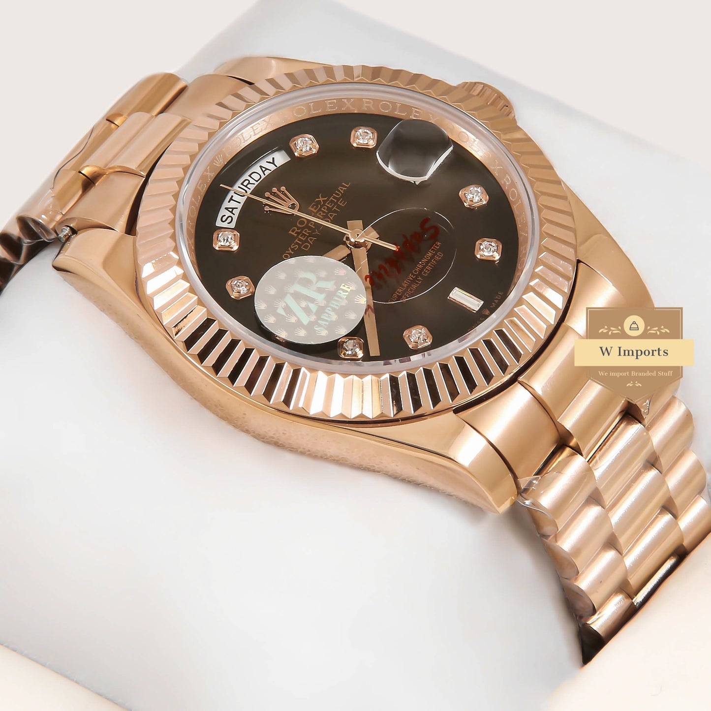 Latest Collection 40 Rose Gold With Chocolate Brown Dial Stone Numeral & Fluted Bezel ZR Factory