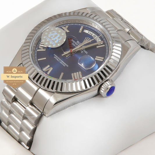 Latest Collection 40 Silver Chain With Blue Dial & Fluted Bezel Roman Figure Automatic Watch ZR Factory