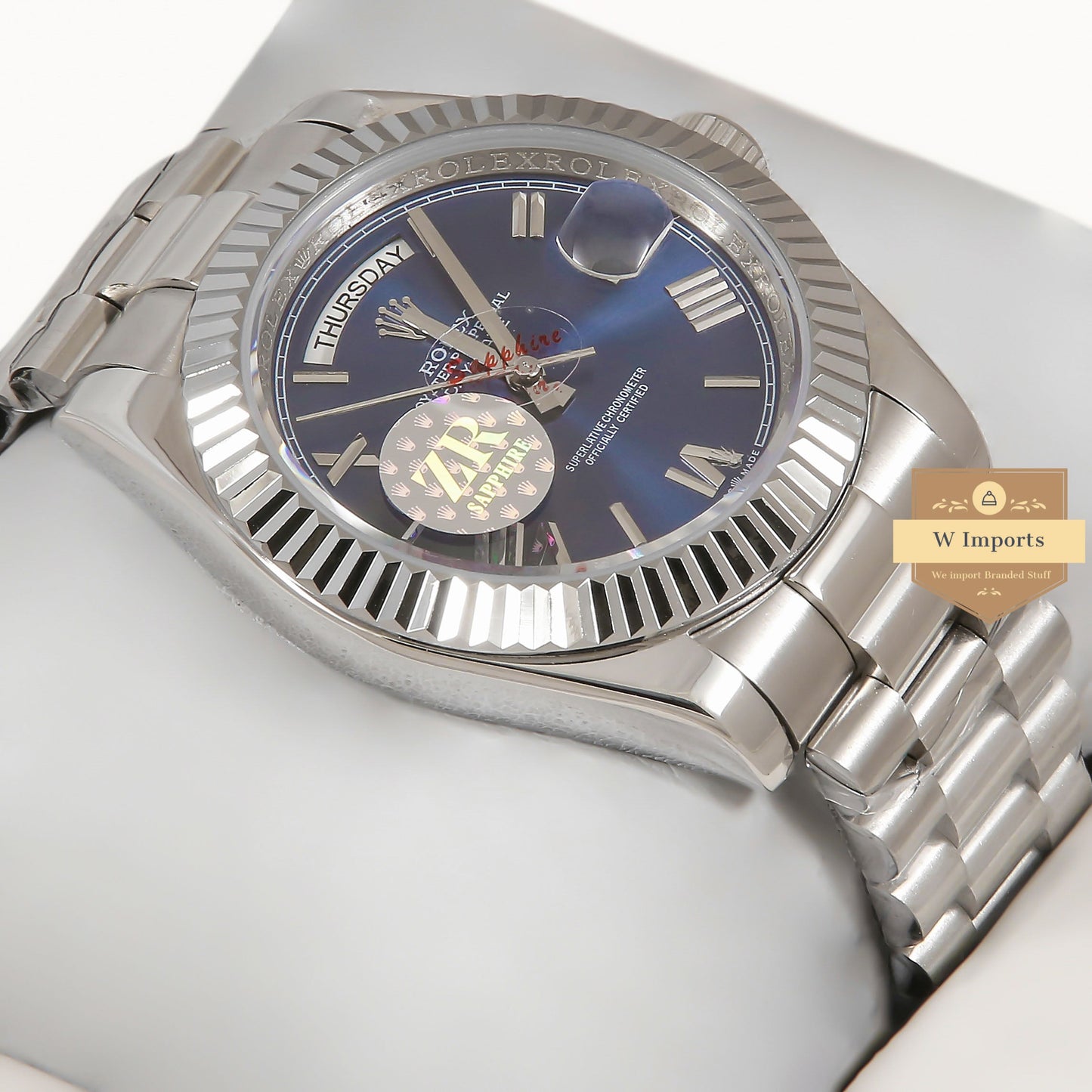 Latest Collection 40 Silver Chain With Blue Dial & Fluted Bezel Roman Figure Automatic Watch ZR Factory