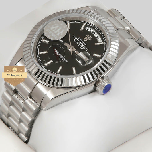 Latest Collection 40 Silver Chain With Black Index Dial & Fluted Bezel Automatic Watch ZR Factory