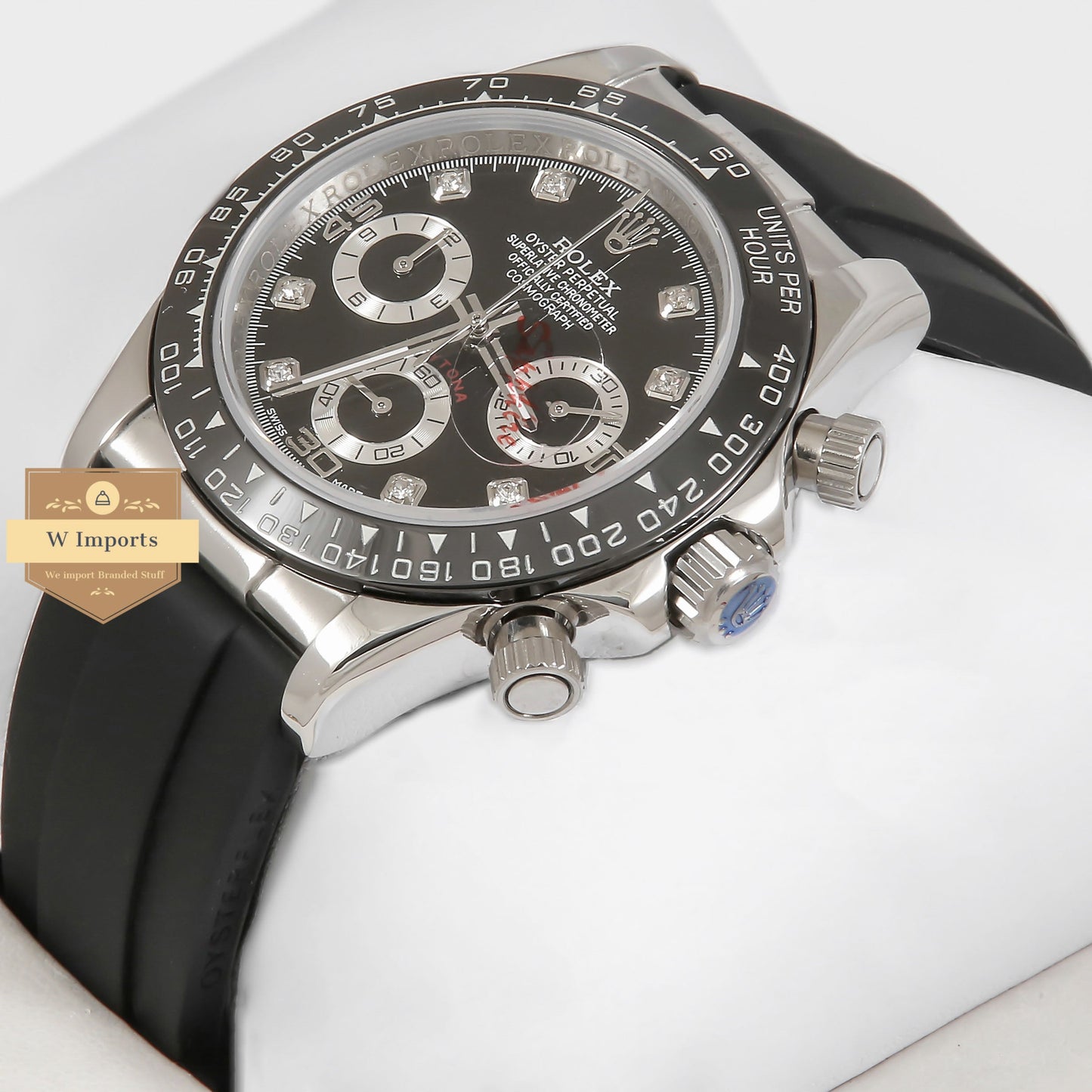 Latest Collection Chronograph 40 Silver Case With Ceramic Bezel Black Dial & Black Rubber Strap ZR Factory