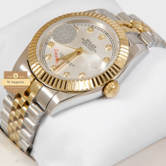 Latest Collection 41 Two Tone Yellow Gold With Silver Dial Stone Numerals & Fluted Bezel Automatic Watch ZR Factory