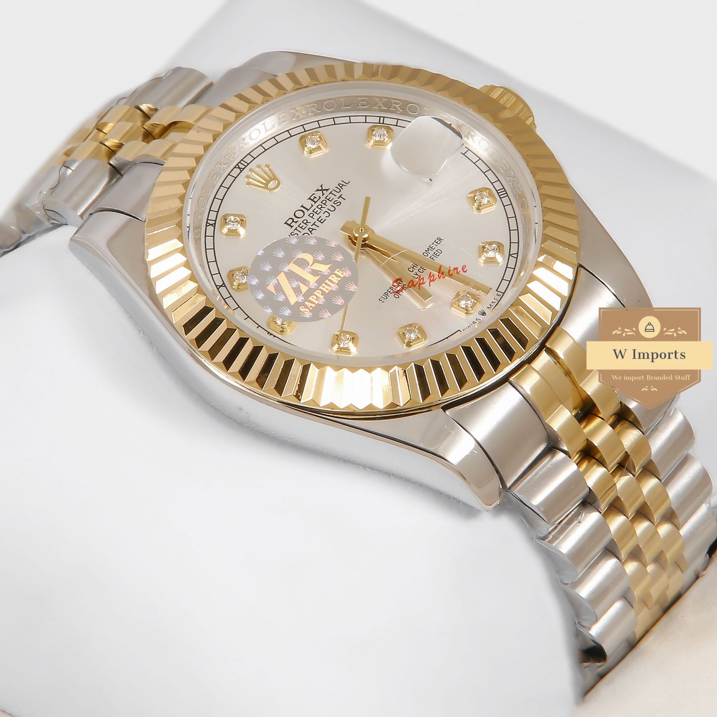 Latest Collection 41 Two Tone Yellow Gold With Silver Dial Stone Numerals & Fluted Bezel Automatic Watch ZR Factory