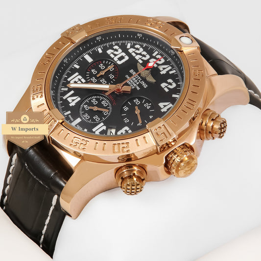 Latest Collection Chronograph Rose Gold Case With Black Dial & Leather Strap Watch
