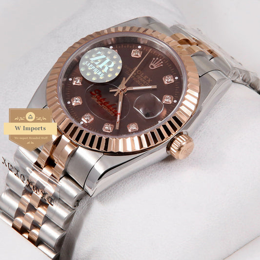 Latest Collection 36 Rose Gold Two Tone With Brown Dial & Stone Numeral ZR Factory