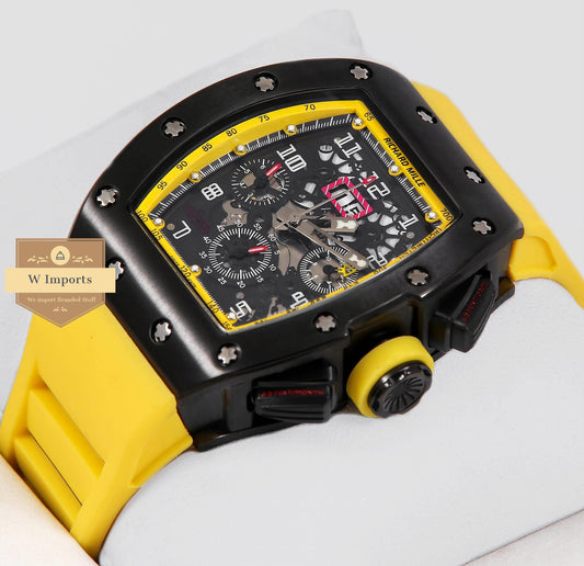 Latest Collection Black Case & Dial With Yellow Rubber Strap Automatic Watch