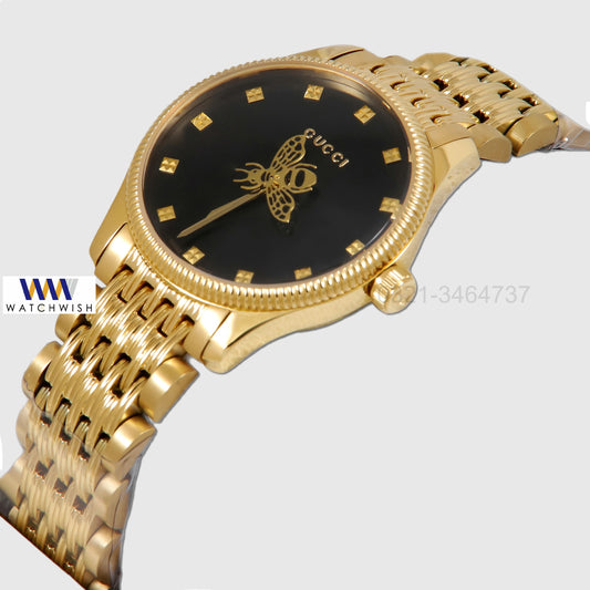 Latest Collection Bee Yellow Gold With Black Dial Ladies Watch