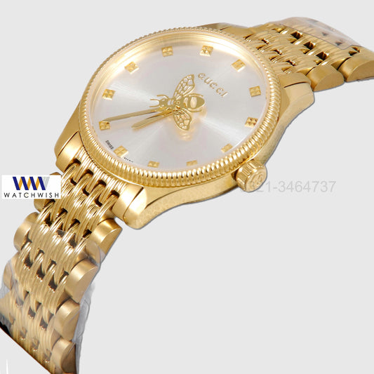 Latest Collection Bee Yellow Gold With White Dial Ladies Watch