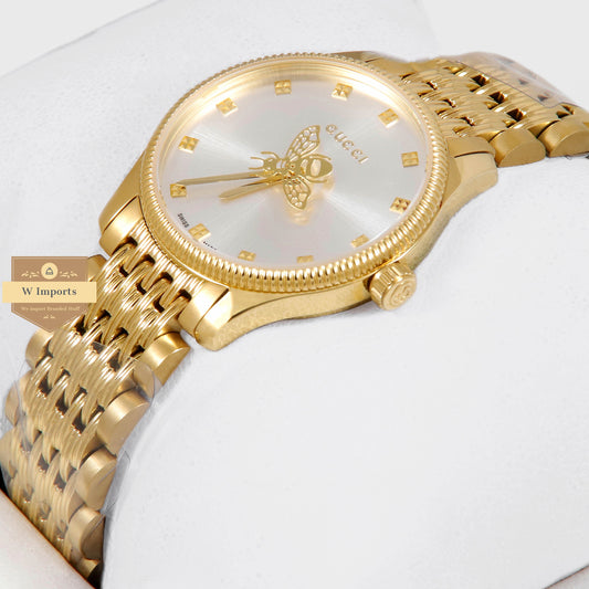 Latest Collection Bee Yellow Gold With White Dial Ladies Watch