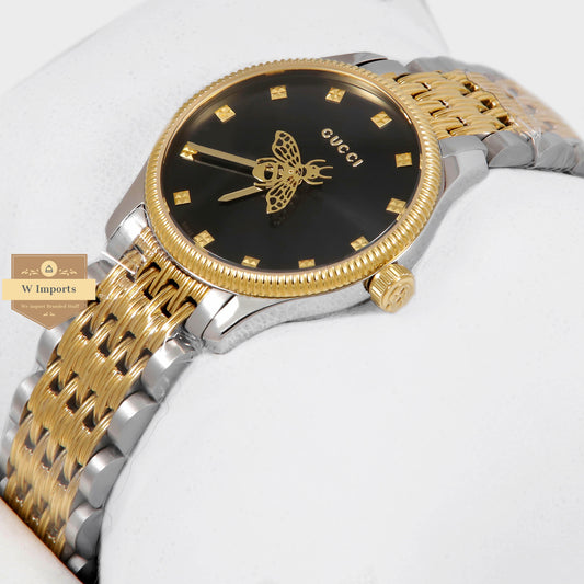Latest Collection Bee Two Tone Yellow Gold With Black Dial Ladies Watch