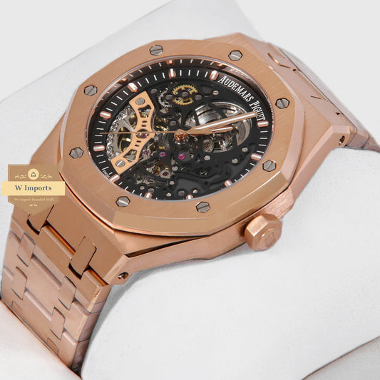 Latest Collection Rose gold With Black Skeleton Dial
