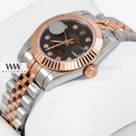 Latest Ladies Collection 31 Two Tone Rose Gold With Black Dial Stone Index Automatic Watch ZR Factory