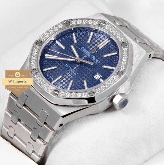 Latest Collection Silver With Blue Dial & Stone Bezel Automatic Watch