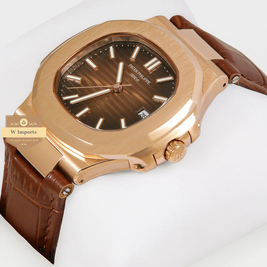 Latest Collection Rose Gold Case With Brown Dial & Leather Strap Automatic Watch