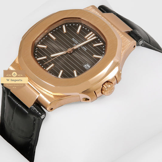Latest Collection Rose Gold Case With Black Dial & Leather Strap