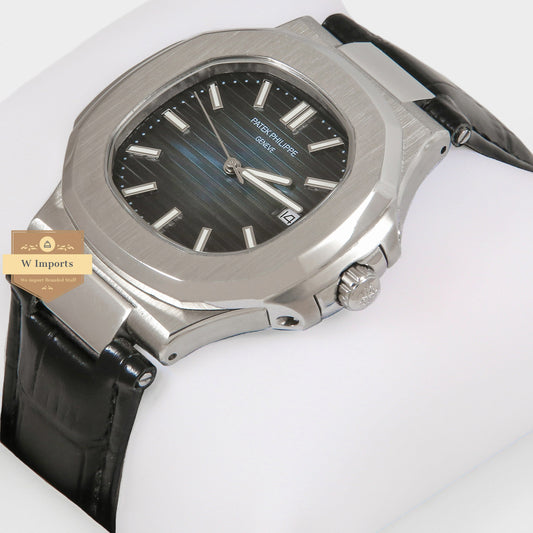 Latest Collection Silver Case With Blue Dial & Black Leather Strap