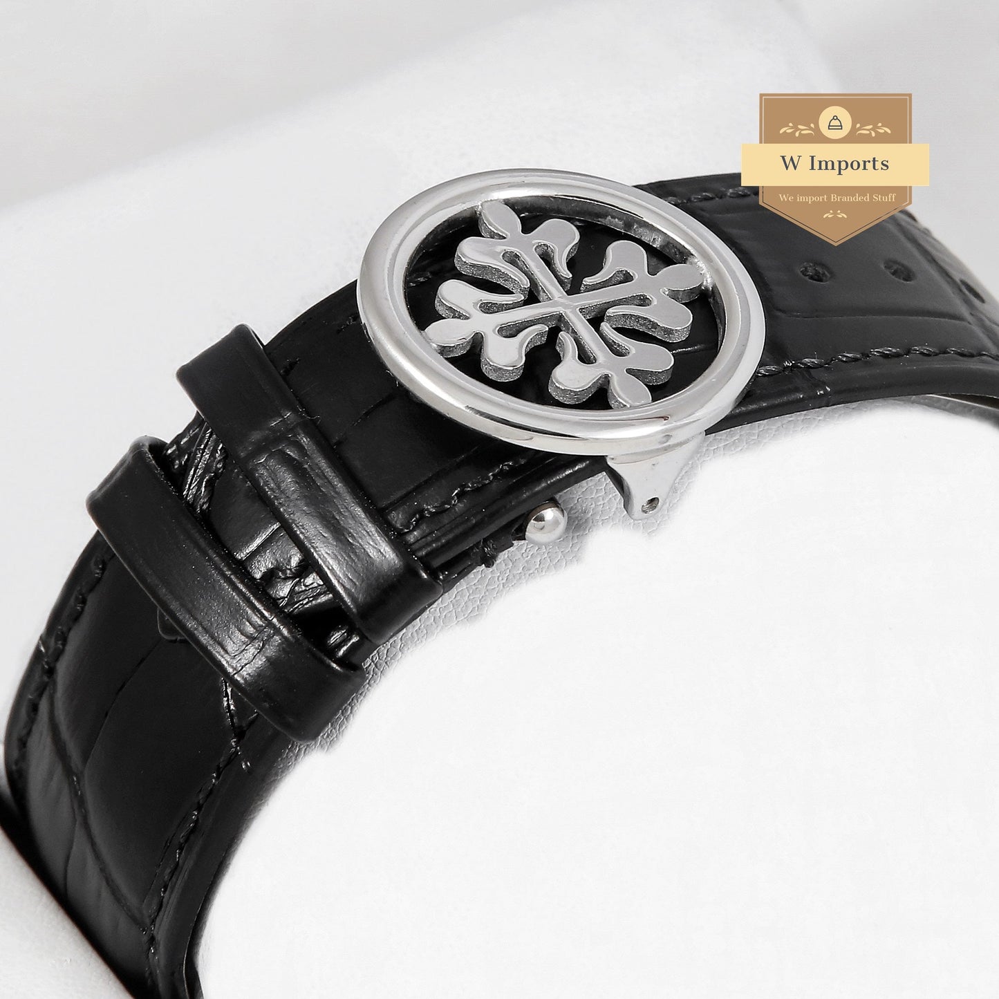Latest Collection Chronograph Silver Case With Black Dial & Leather Strap