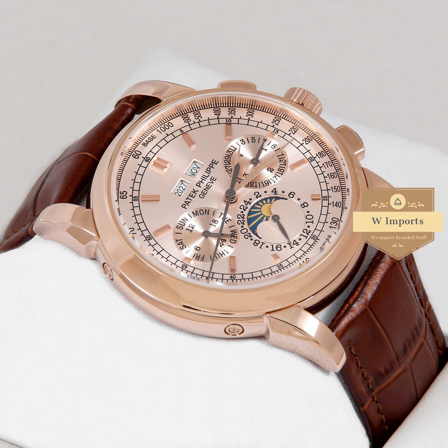 Latest Collection Moon Phase Rose Gold Case & Dial With Brown Leather Strap
