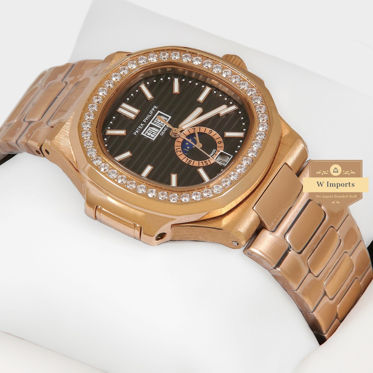 Latest Collection Annual Calendar Moon Phase Rose Gold With Black Dial Automatic Watch