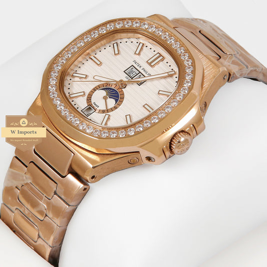 Latest Collection Annual Calendar Moon Phase Rose Gold With White Dial Automatic Watch