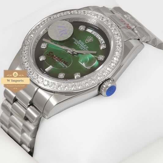 Latest Collection 40 Silver  With Green Dial Stone Bezel Automatic Watch ZR Factory