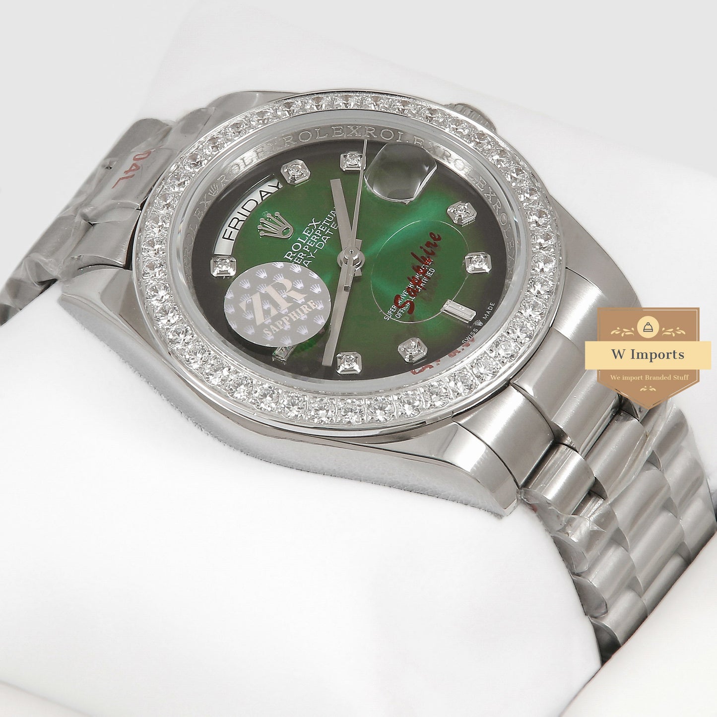 Latest Collection 40 Silver  With Green Dial Stone Bezel Automatic Watch ZR Factory