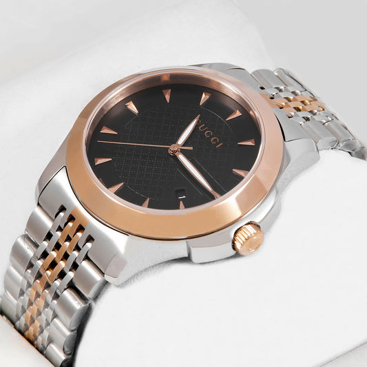 Latest Collection Two Tone Rose Gold With Black Dial & Stone Figure