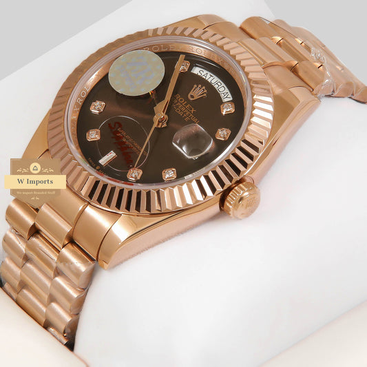 Latest Collection 40 Rose Gold With Chocolate Brown Dial Stone Numeral & Fluted Bezel ZR Factory