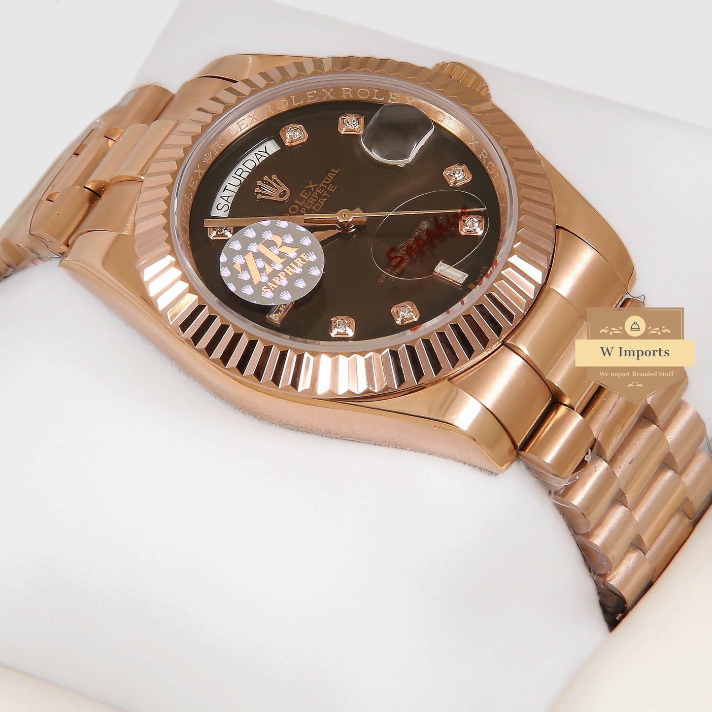 Latest Collection 40 Rose Gold With Chocolate Brown Dial Stone Numeral & Fluted Bezel ZR Factory