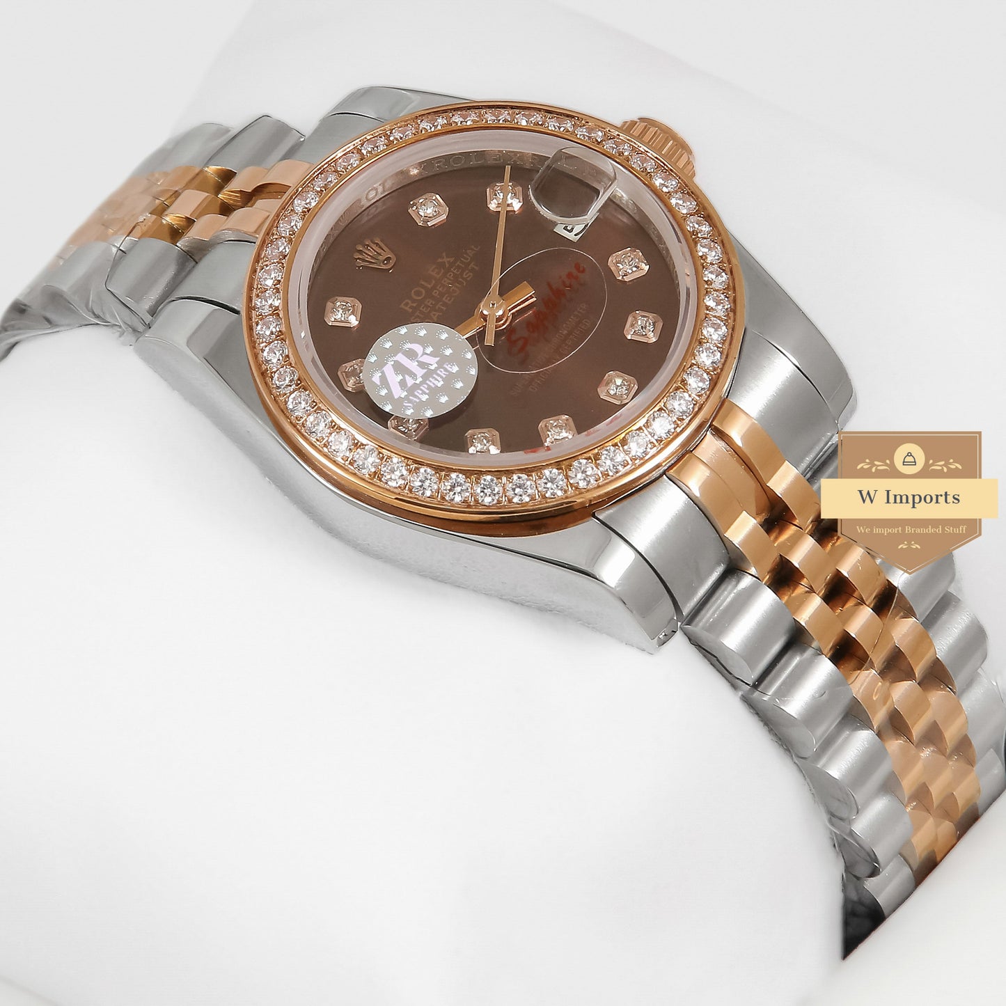 Latest Ladies Collection 31 Two Tone Rose Gold With Brown Dial Stone Bezel Automatic Watch ZR Factory