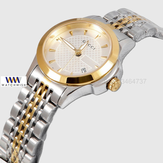 Latest Collection Two Tone Yellow Gold White Dial Ladies Watch