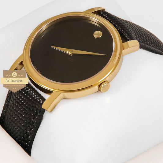Latest Collection Yellow Gold Case With Black Dial & Leather Strap