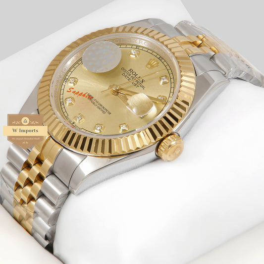 Latest Collection 41 Two Tone Yellow Gold With Dial Stone Figure & Fluted Bezel Automatic Watch ZR Factory