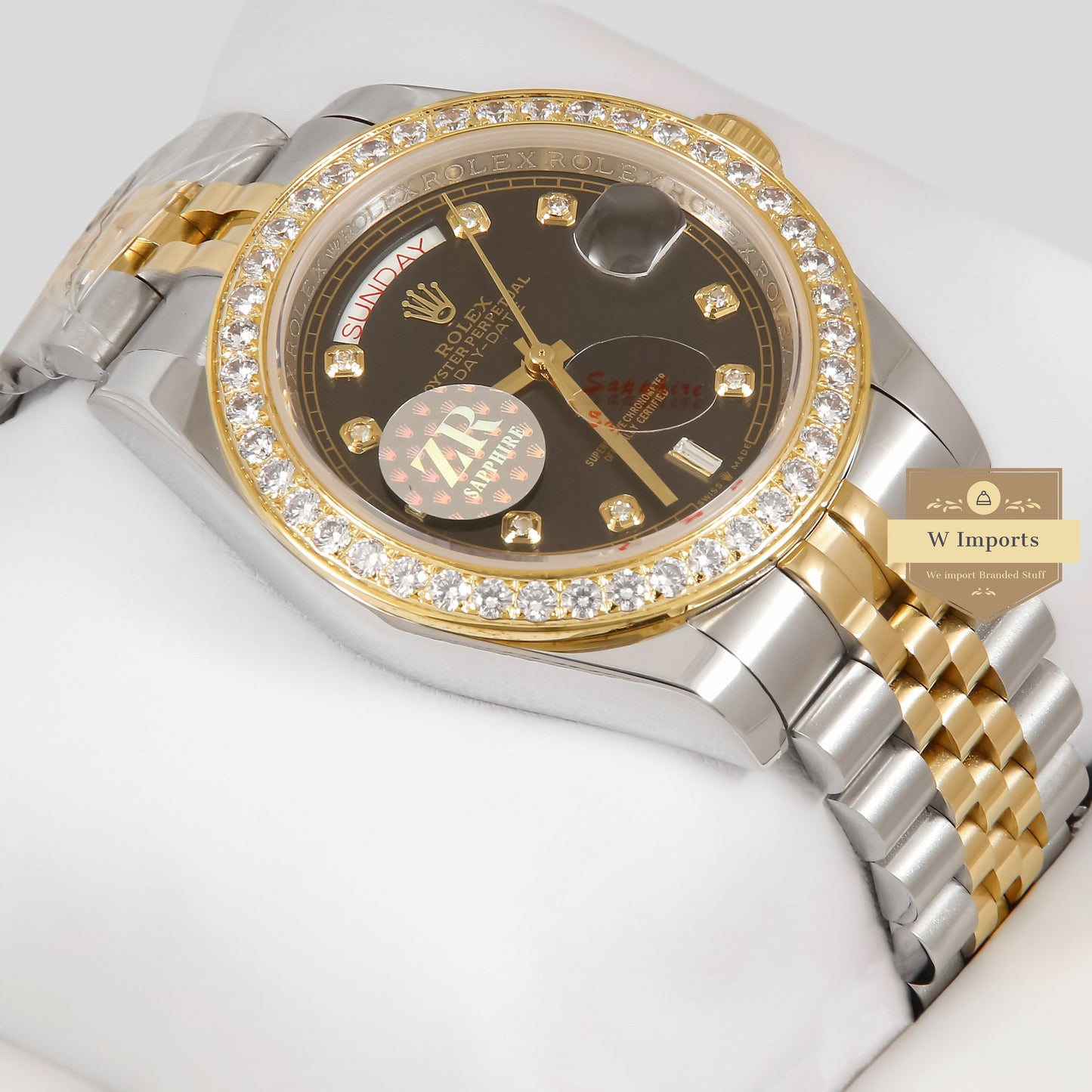 Latest Collection 40 Two Tone Yellow Gold With Black Dial And Stone Bezel Automatic Watch ZR Factory