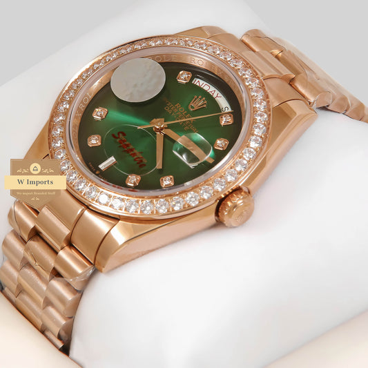 Latest Collection 40 Rose Gold With Green Dial Stone Figure & Bezel ZR Factory