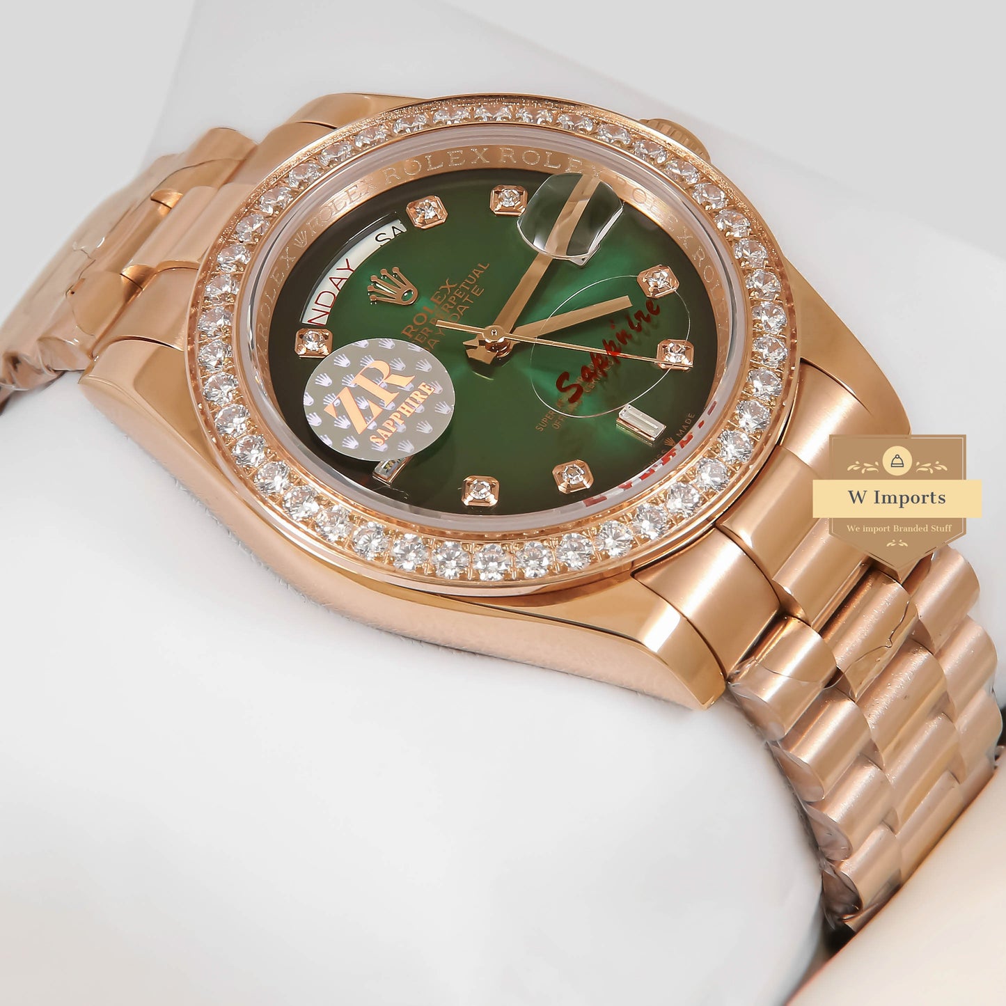 Latest Collection 40 Rose Gold With Green Dial Stone Figure & Bezel ZR Factory