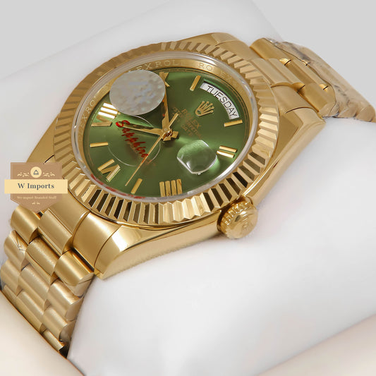 Latest Collection 40 Yellow Gold With Green Dial Fluted Bezel & Roman Numerals Automatic Watch ZR Factory