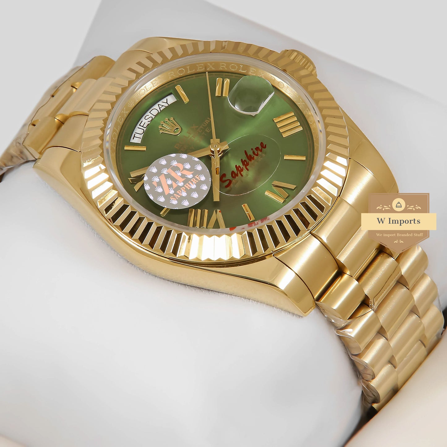 Latest Collection 40 Yellow Gold With Green Dial Fluted Bezel & Roman Numerals Automatic Watch ZR Factory