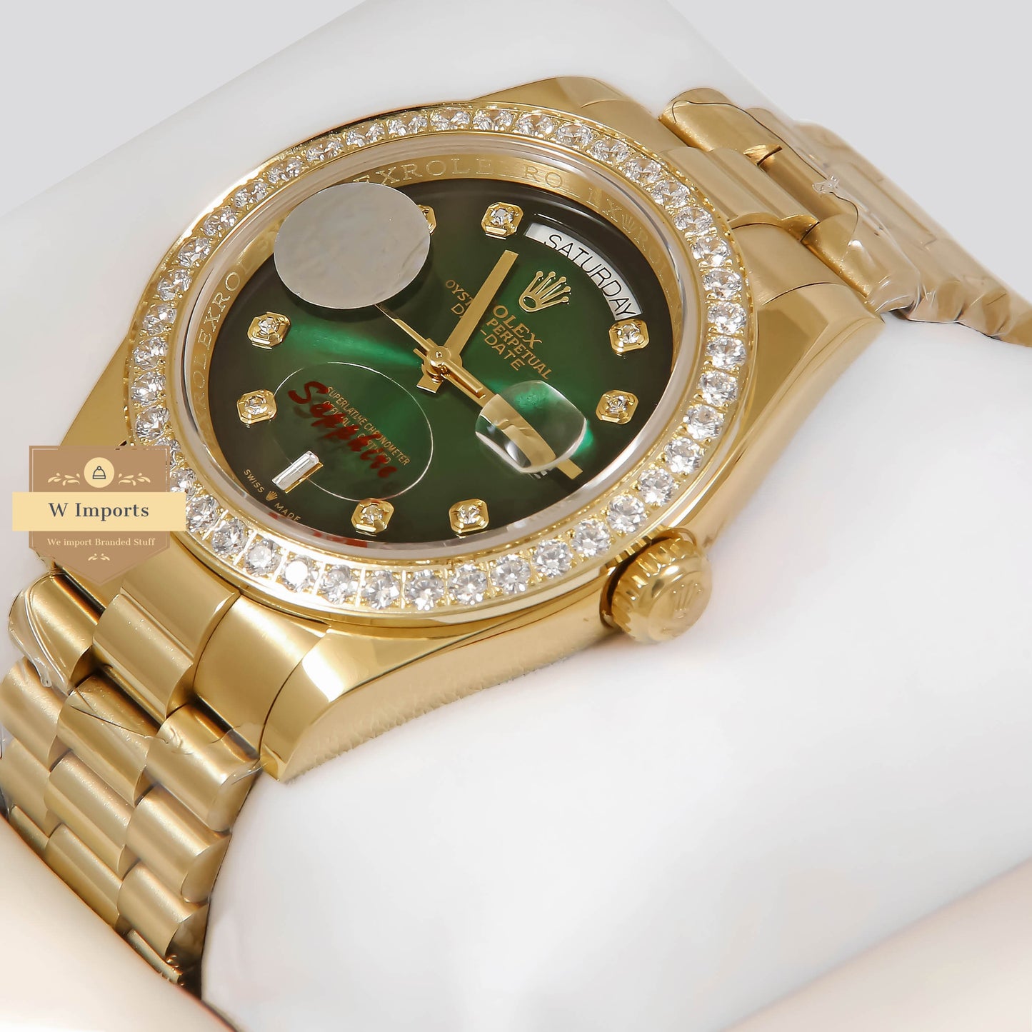 Latest Collection 40 Yellow Gold With Green Dial Stone Bezel Automatic Watch ZR Factory