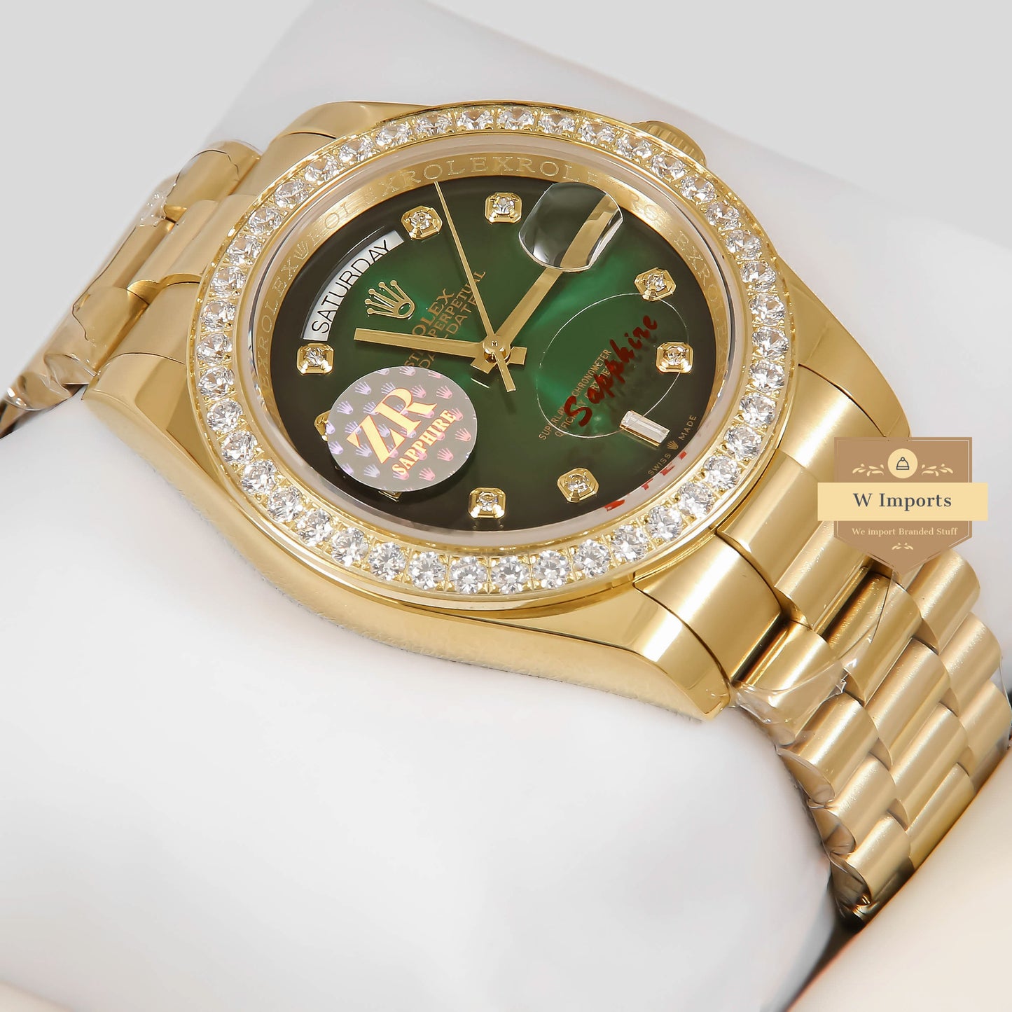 Latest Collection 40 Yellow Gold With Green Dial Stone Bezel Automatic Watch ZR Factory