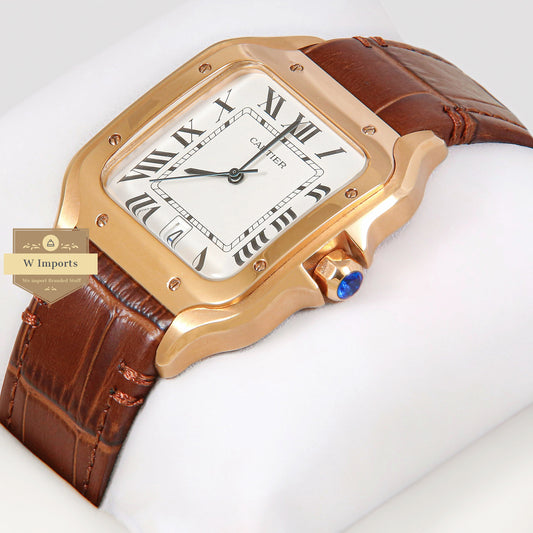 Latest Collection Rose Gold Case With White Dial & Brown Leather Strap