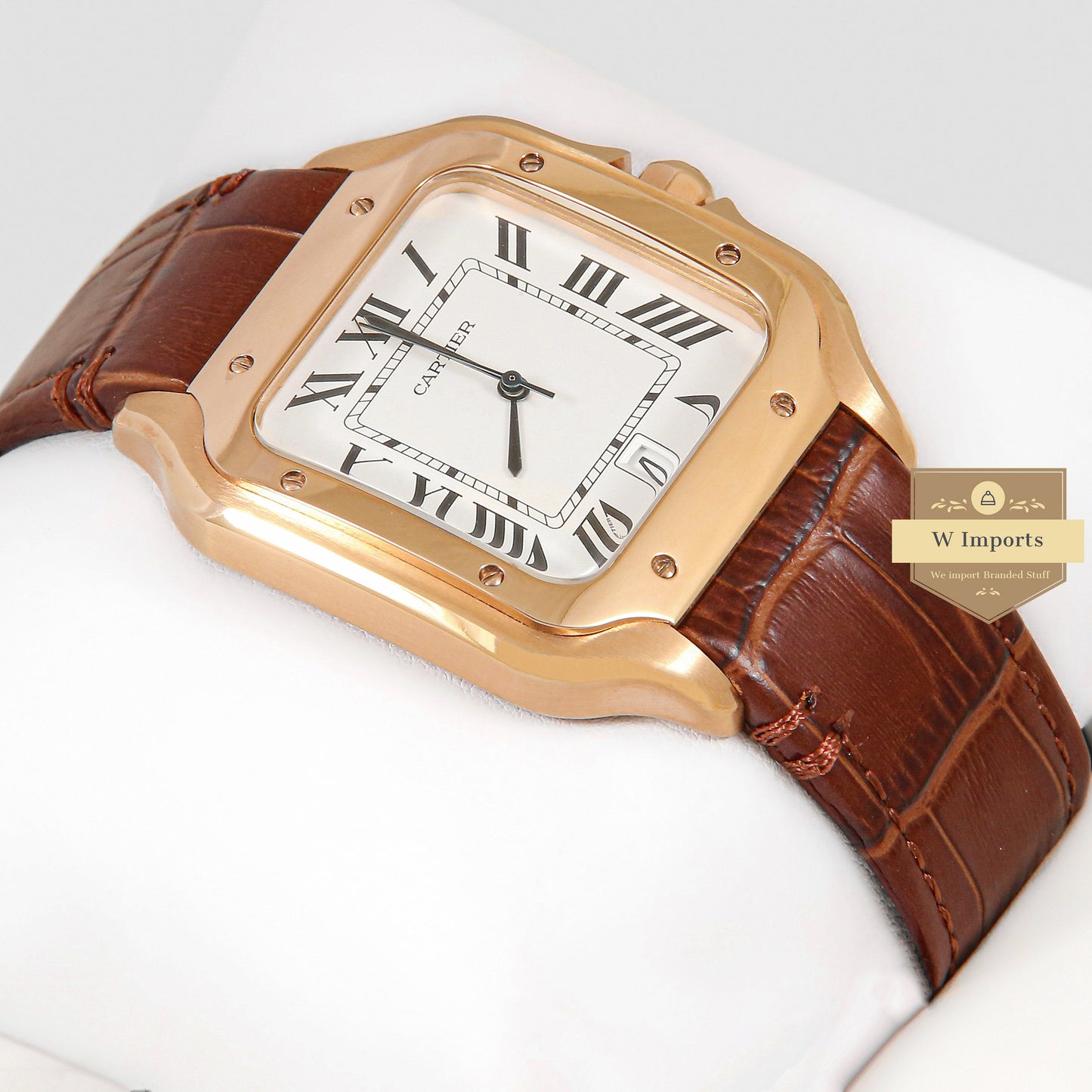 Latest Collection Rose Gold Case With White Dial & Brown Leather Strap