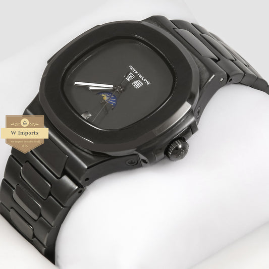 Latest Collection Moon Phase All Black Stainless Steel Automatic Watch