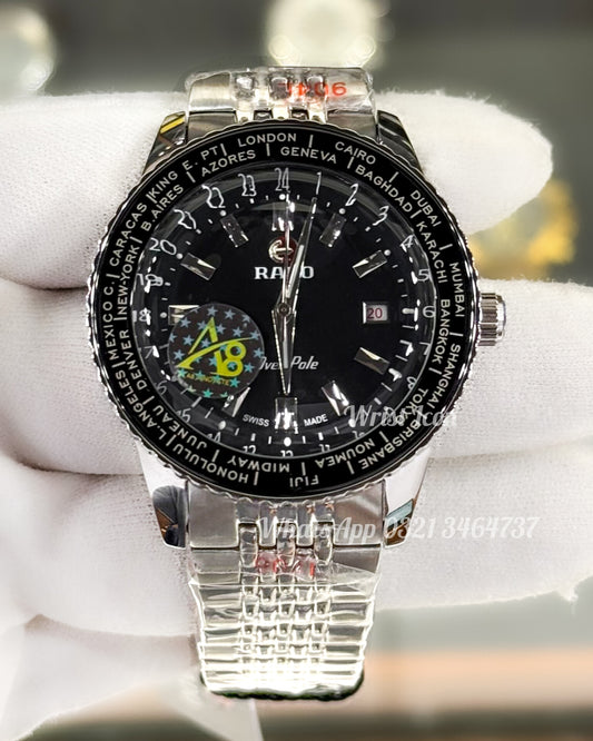 Latest Collection Silver With Black Dial And Bezel Chain Watch