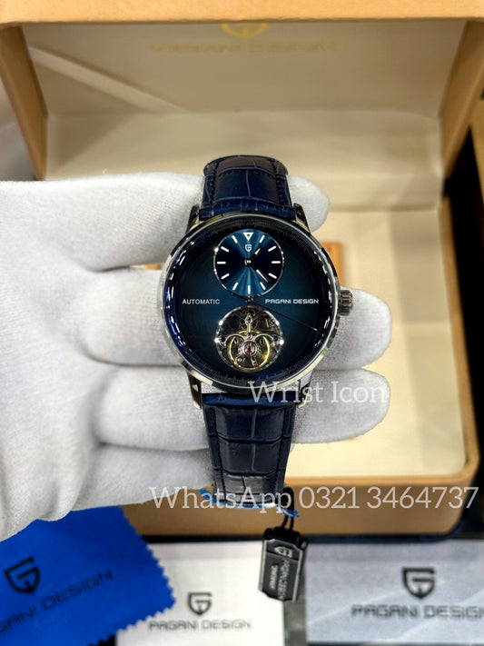 Pagani Design Blue Dial Tourbillon Leather Men's Watch- PD1796