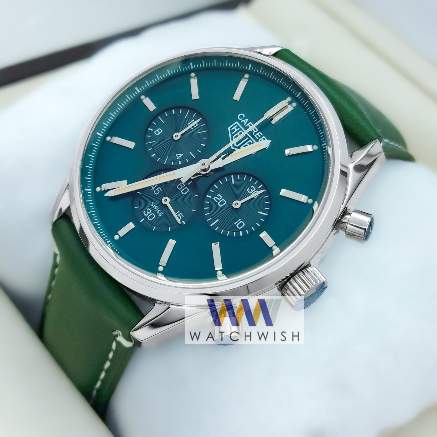 New Collection Silver With Green Dial Chronograph Watch