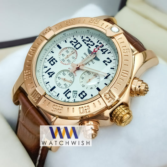 Premiun Quality Rose Gold With White Dial Chronograph Watch
