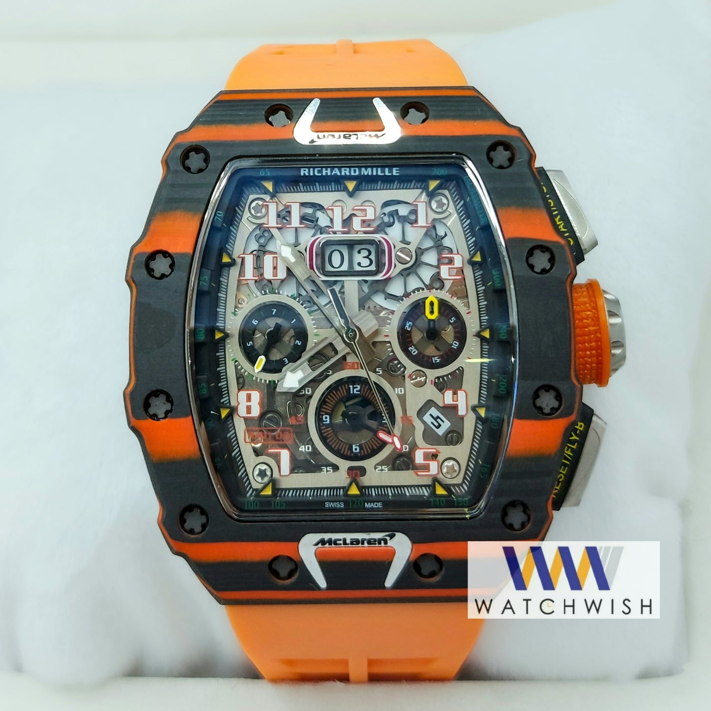 Exclusive Collection Two Tone Case With Skeleton Dial and Orange Rubber Strap Automatic Watch