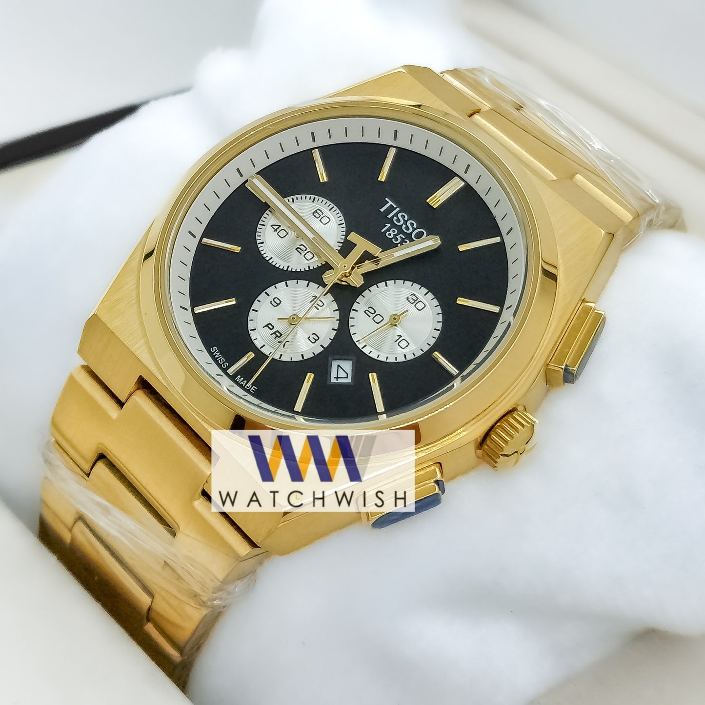 New Collection Yellow Gold With Black Dial Chronograph Watch