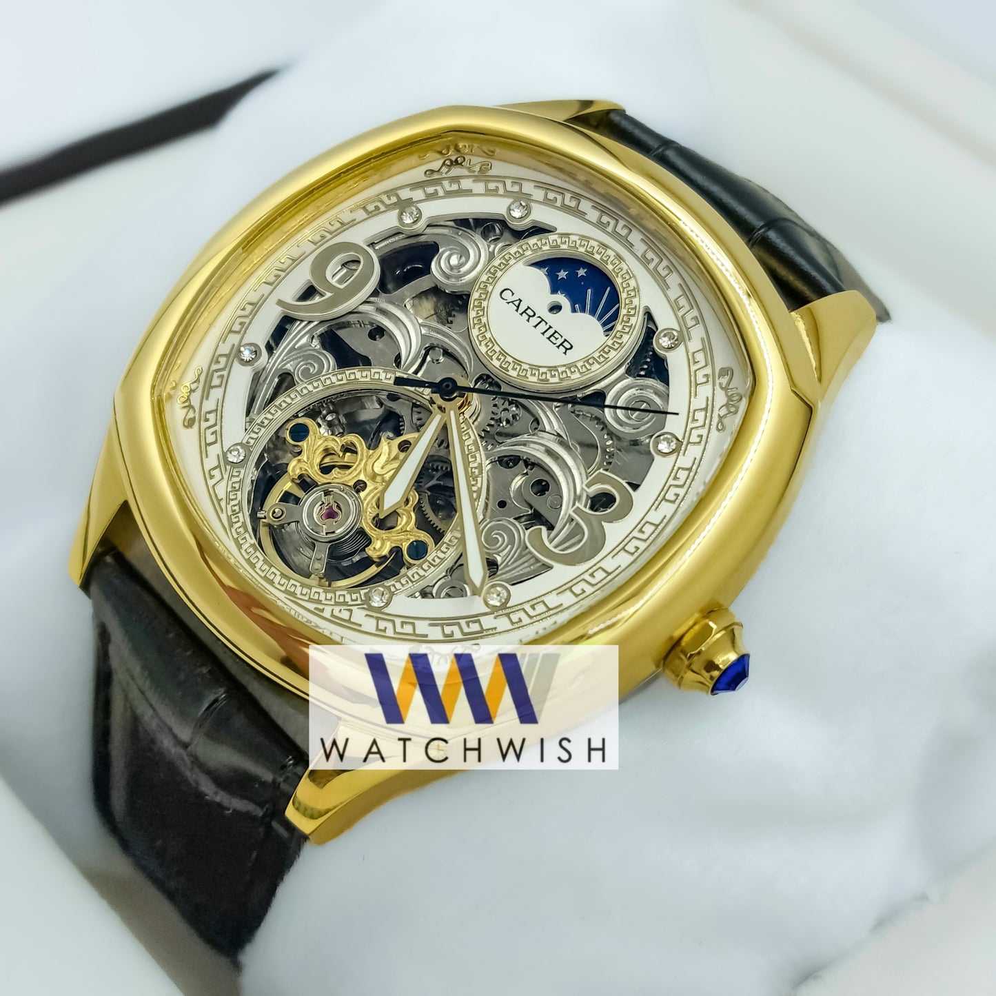 New Collection Yellow Gold With Skeleton Dial Watch For Men